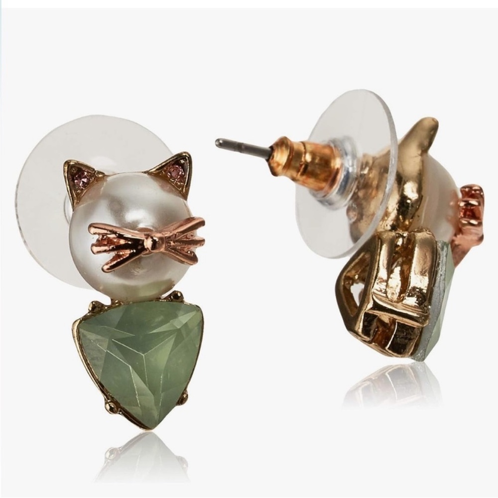 Betsey Johnson Gold Metallic Cat Crossbody with luggage tag & Kitty Cat Earings - Picture 9 of 10